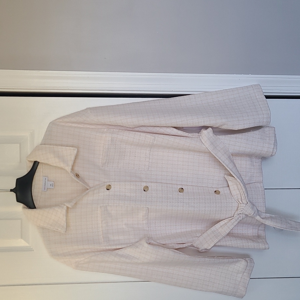 LIZ CLAIBORNE BRAND WOMEN'S PALE PEACH PLAID BELTED JACKET PLUS SIZE XXL